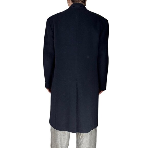 Vintage 1970s Navy Blue 100% Wool Made in England Double Breasted Trench Coat - Picture 6 of 11